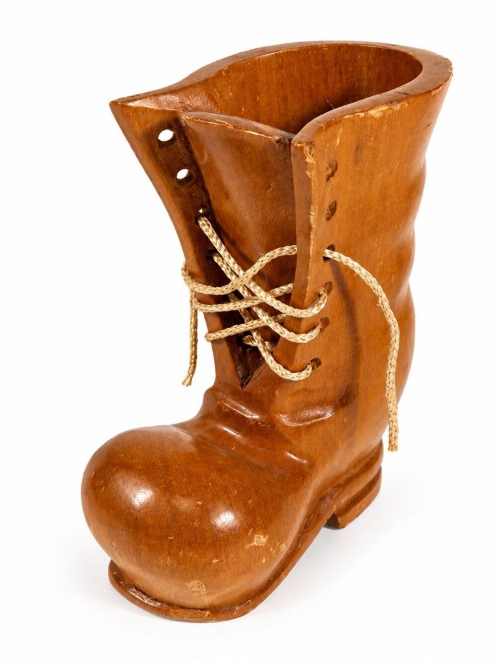 Wooden Boot Vase Figurine Hand Carved Vintage Kitschy Wood Home Decor Decorative